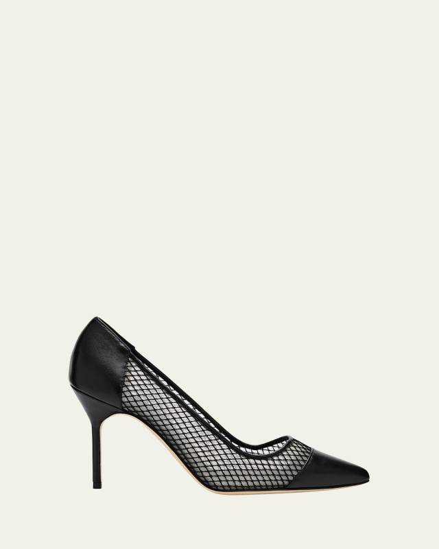 Capcour Net Leather Cap-Toe Pumps